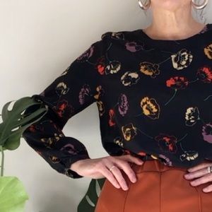 Steven Alan Petite 100% silk shirt blouse w/ poppies